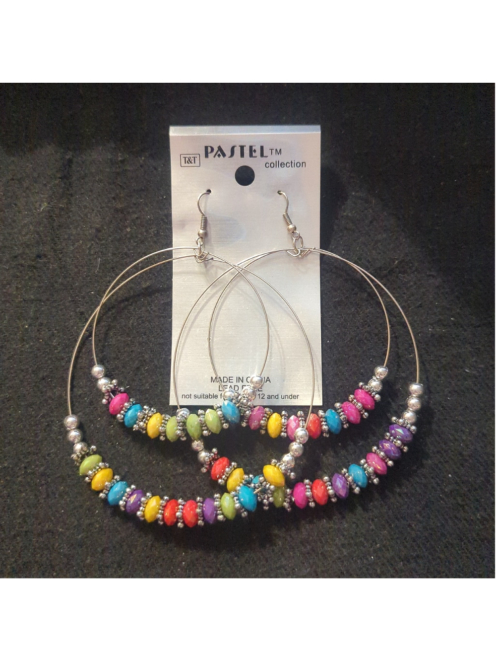 Pastel Collection Silver Tone Rainbow Beaded Hoop Dangle Statement Earrings